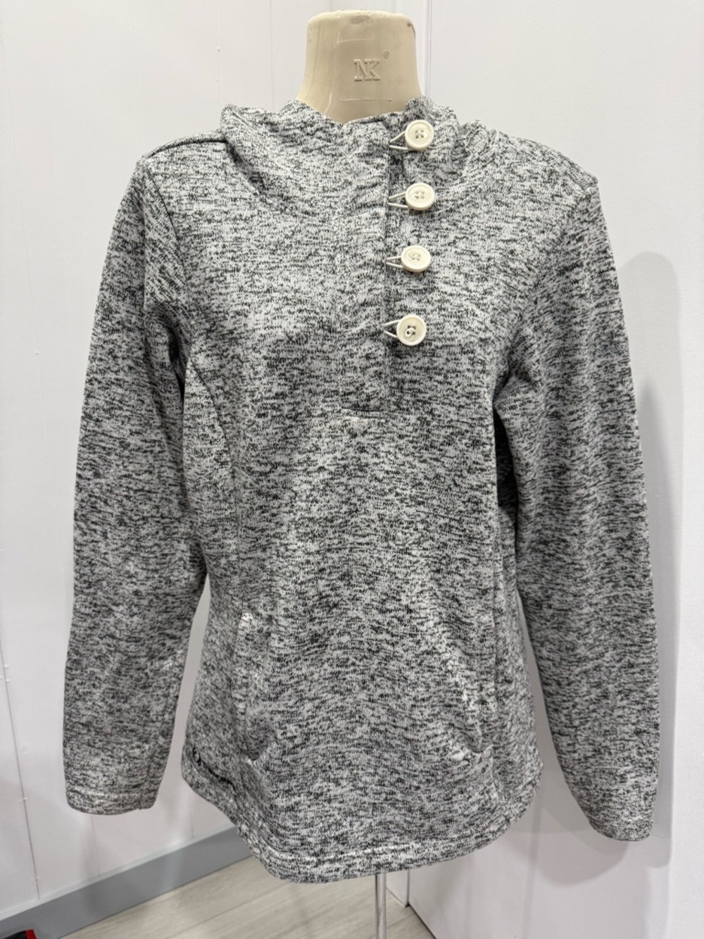 Columbia Gray Marled Button-Accent Funnel Neck Pullover